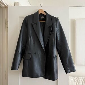 Zara Women's Vegan Leather Black Blazer